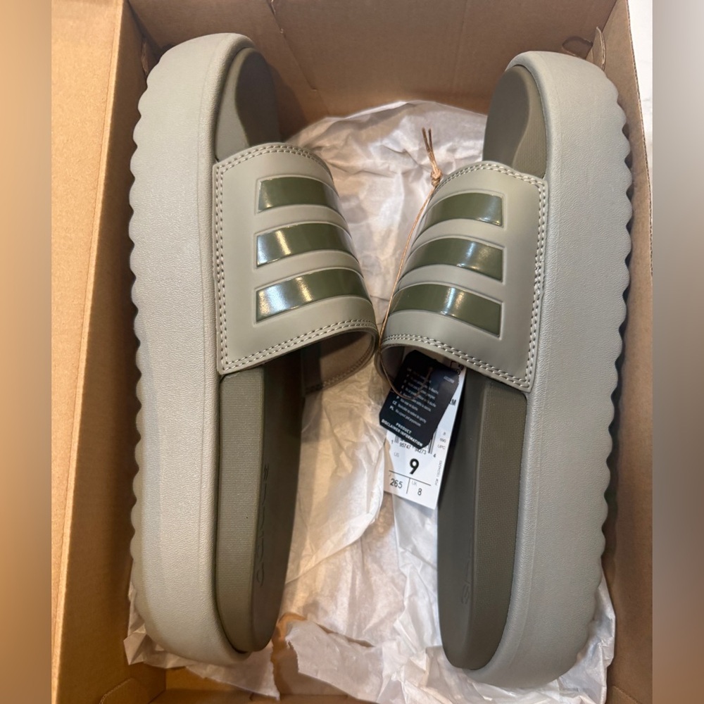 adidas women Olive Green Platform Slide Sandals
